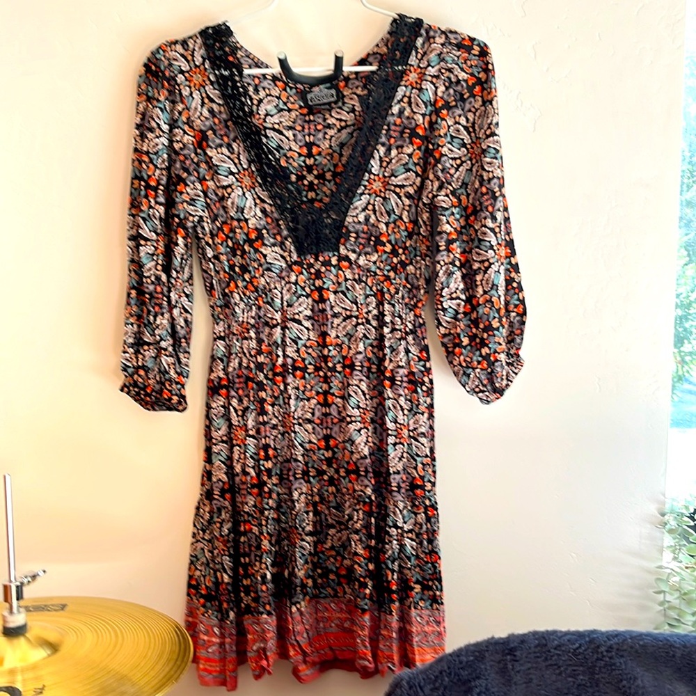 Angie BOHO black/ floral dress, 2/3 length sleeve, non-smoking home.